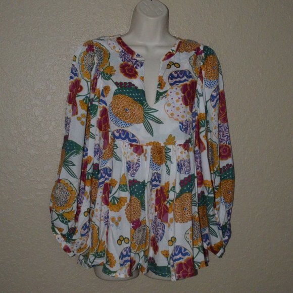 Sz M Roller Rabbit Multicolor Floral Cheri Long Sleeve Blouse - Picture 1 of 8